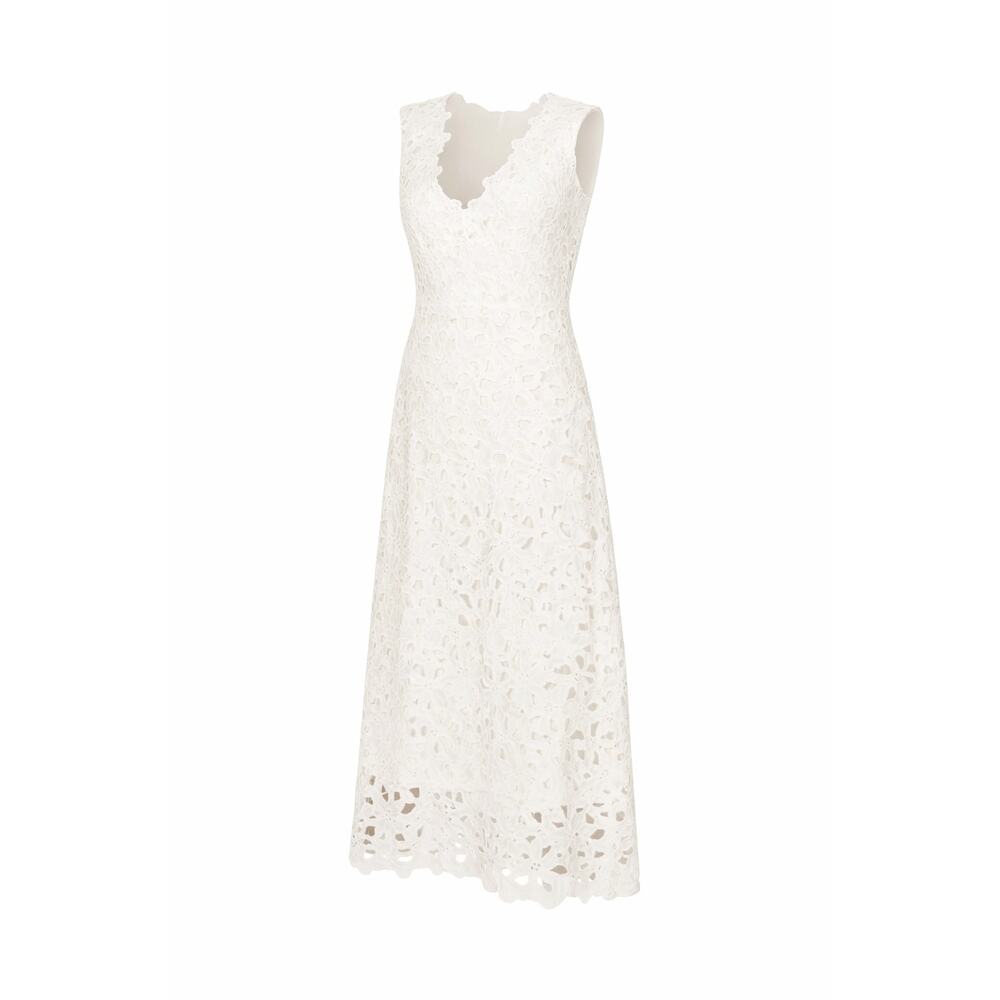 Ivory Lace Midi Dress V Neck Sheath Cottagecore Romantic Summer Event, 6 NWOT - Picture 2 of 7